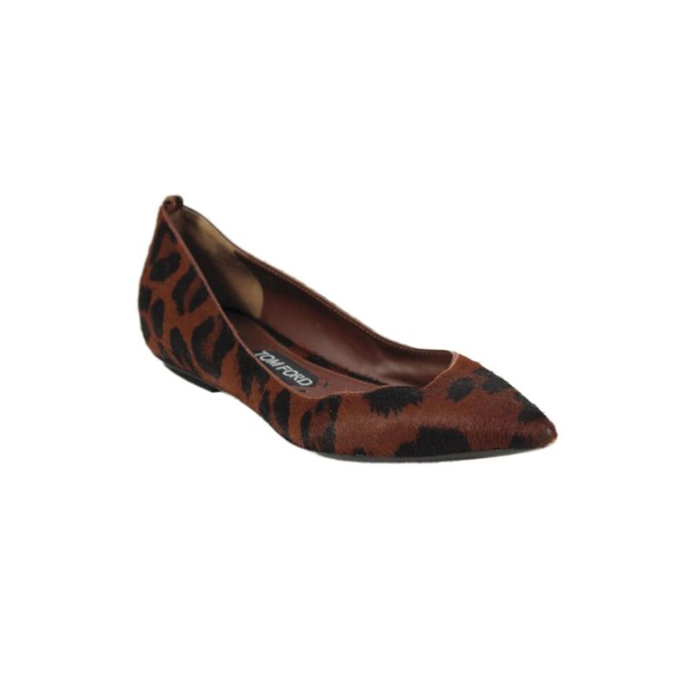 Tom Ford Womens Slip On Leopard Printed Pony Hair Ballet Flats Brown Black 37